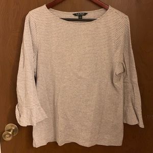 LRL Striped Ruffle Sleeve Top